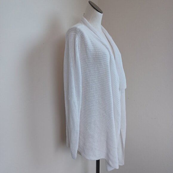 Eileen Fisher Cardigan Sweater White Linen Open Front Waterfall Style Womens L - Picture 9 of 11